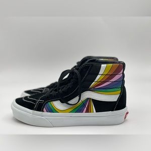 Vans Shoes Mens Sz 4 Womens Sz 5.5 Sk8-Hi Refract Reissue Black Suede Rainbow